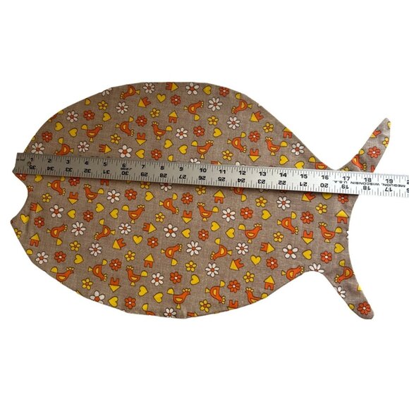 Set Of 4 Handmade Fish-Shaped Placemats Napkins With Chicken & Flower Print - Picture 7 of 7